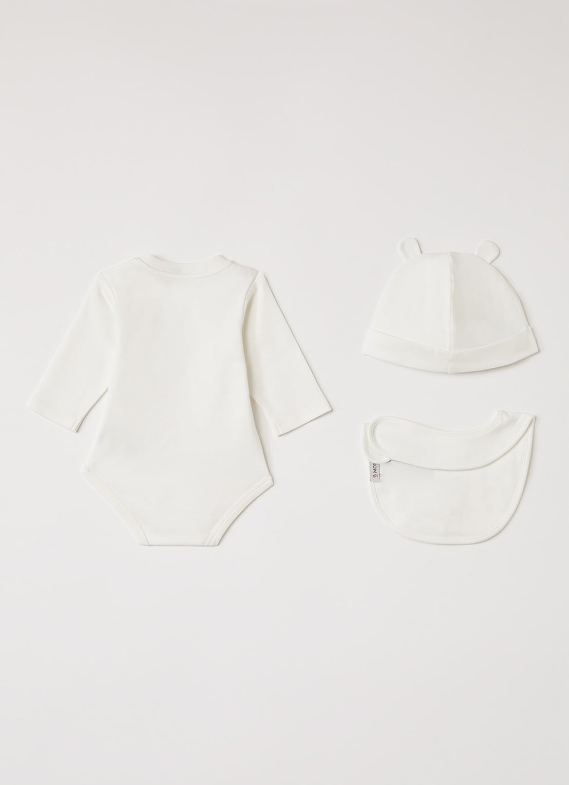 Moncler Set van romper met muts en slab in giftbox 3-delig - voorkant 2 wit