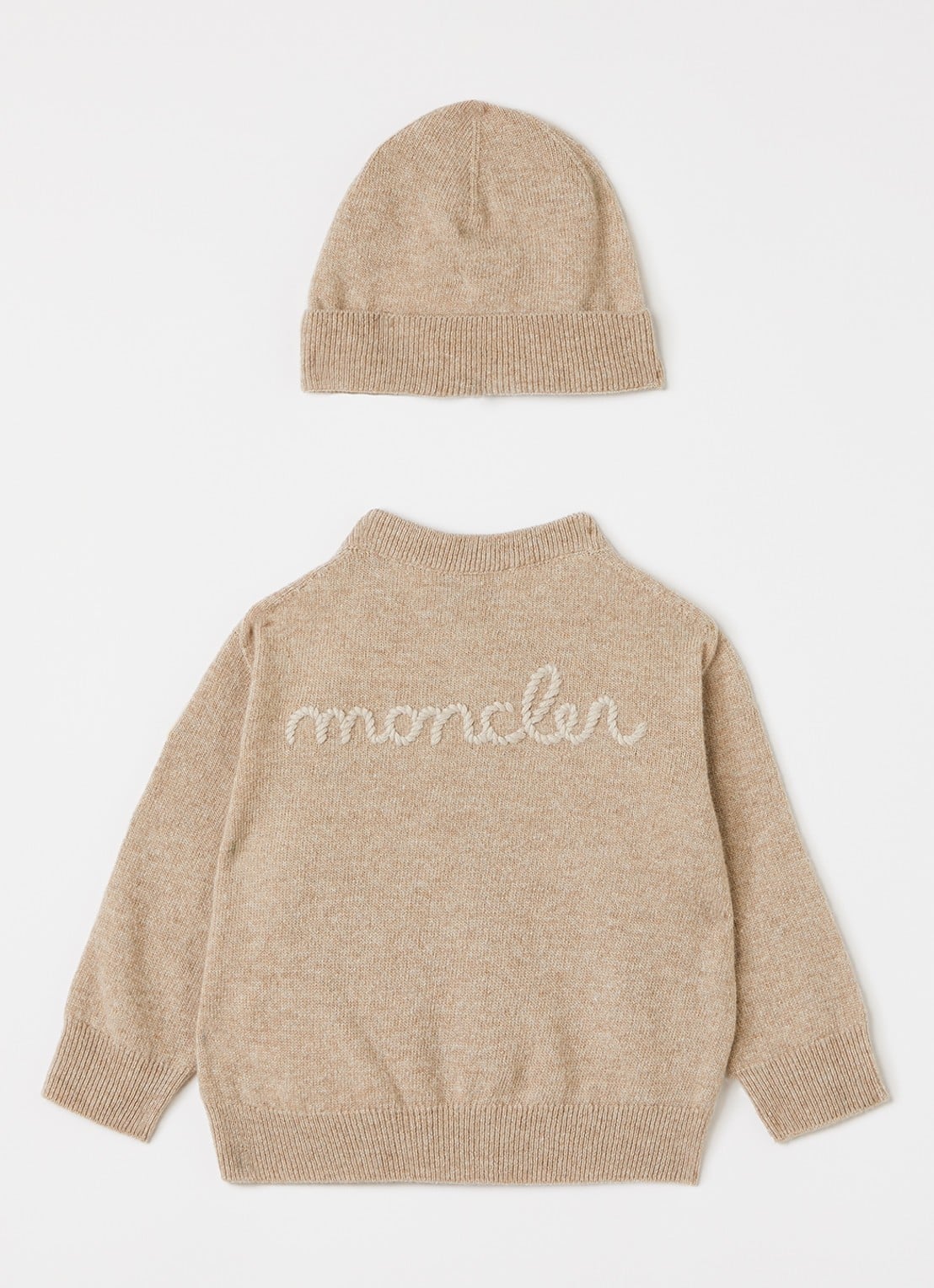 Moncler Set van vest met muts in giftbox 3-delig - voorkant 2 beige