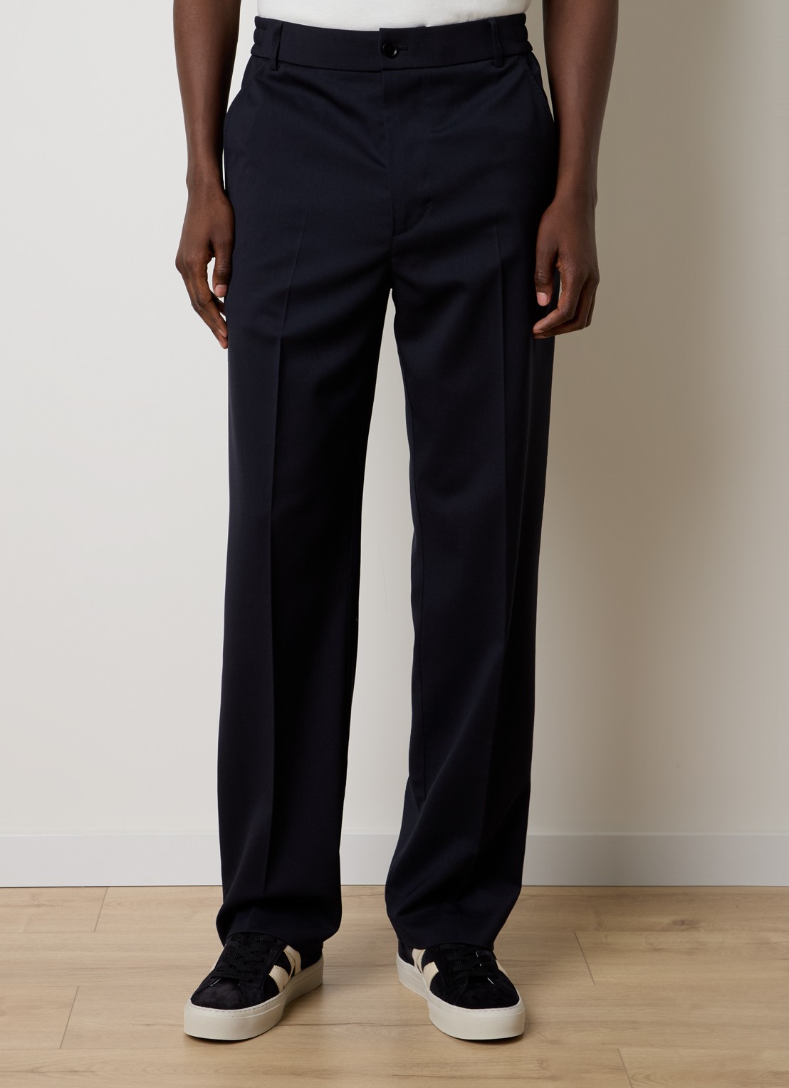 Moncler Sportivo straight fit pantalon in scheerwolblend met steekzakken - detail 4 donkerblauw