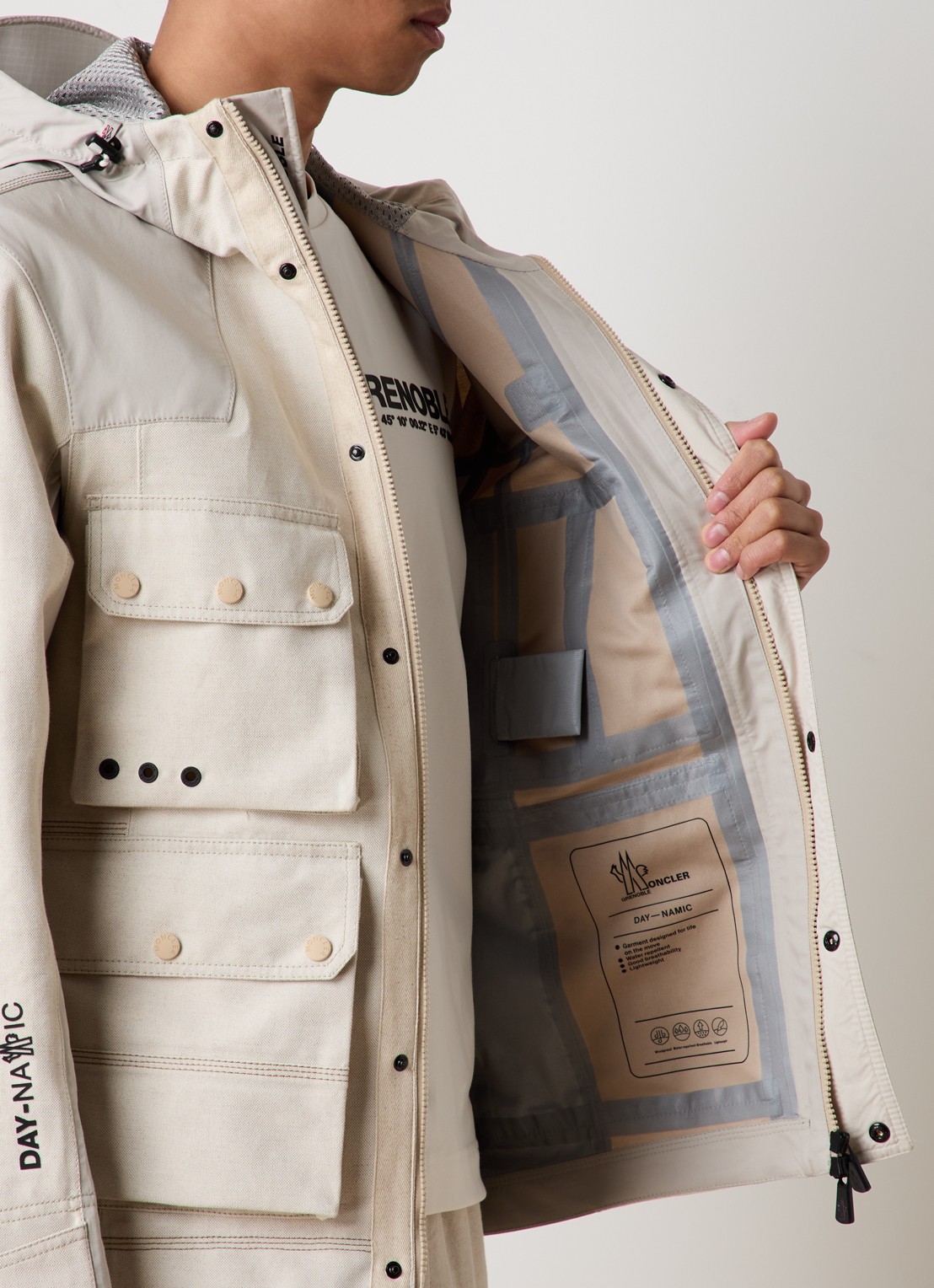Moncler Spur windjack in linnenblend met klepzakken - detail 6 beige