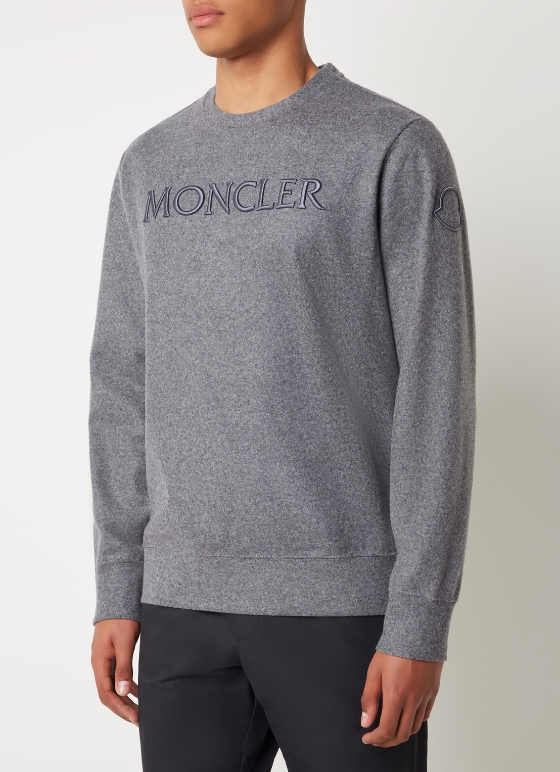 Moncler Sweater in wolblend met logoborduring - detail 3 legergroen