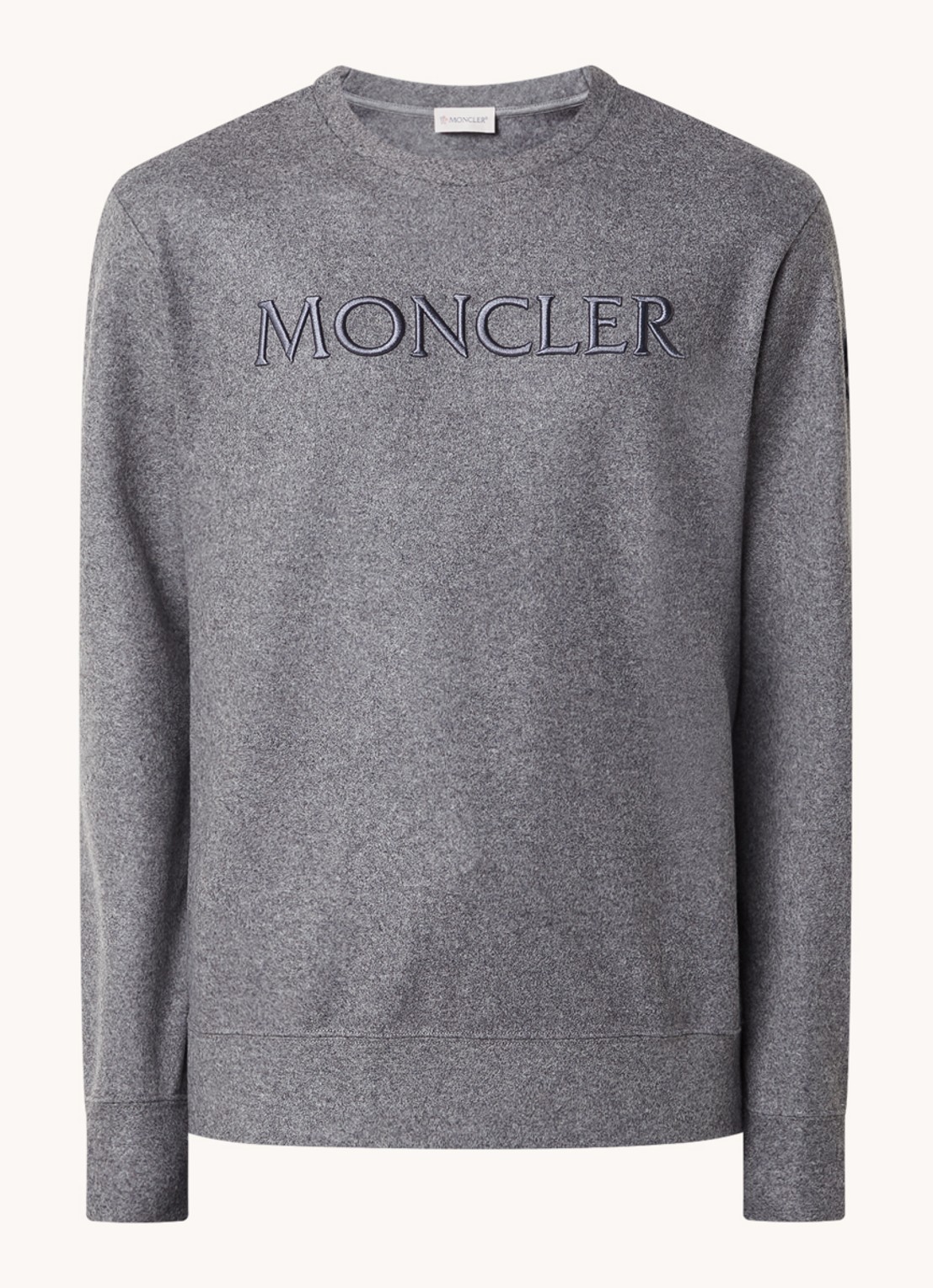 Moncler Sweater in wolblend met logoborduring - voorkant legergroen
