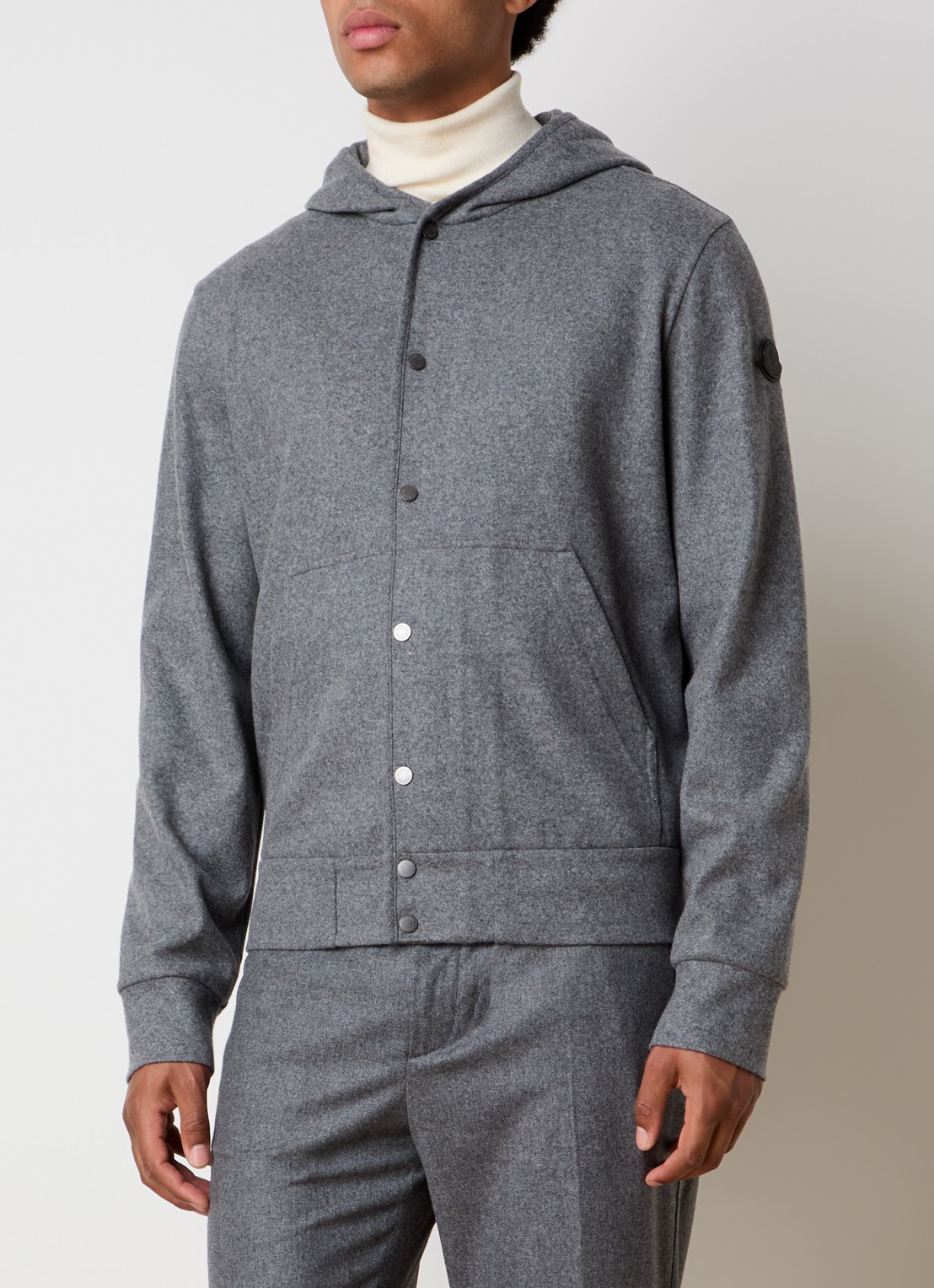 Moncler Sweatvest in scheerwolblend met capuchon - detail 3 grijsmele