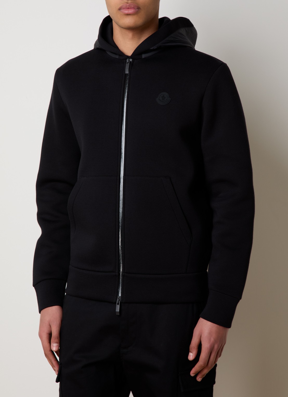 Moncler Sweatvest met capuchon en logo - detail 3 zwart