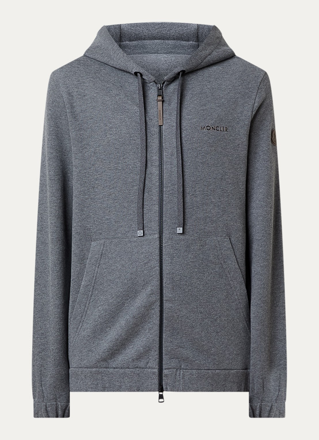 Moncler Sweatvest met capuchon en logo - voorkant donkergrijs