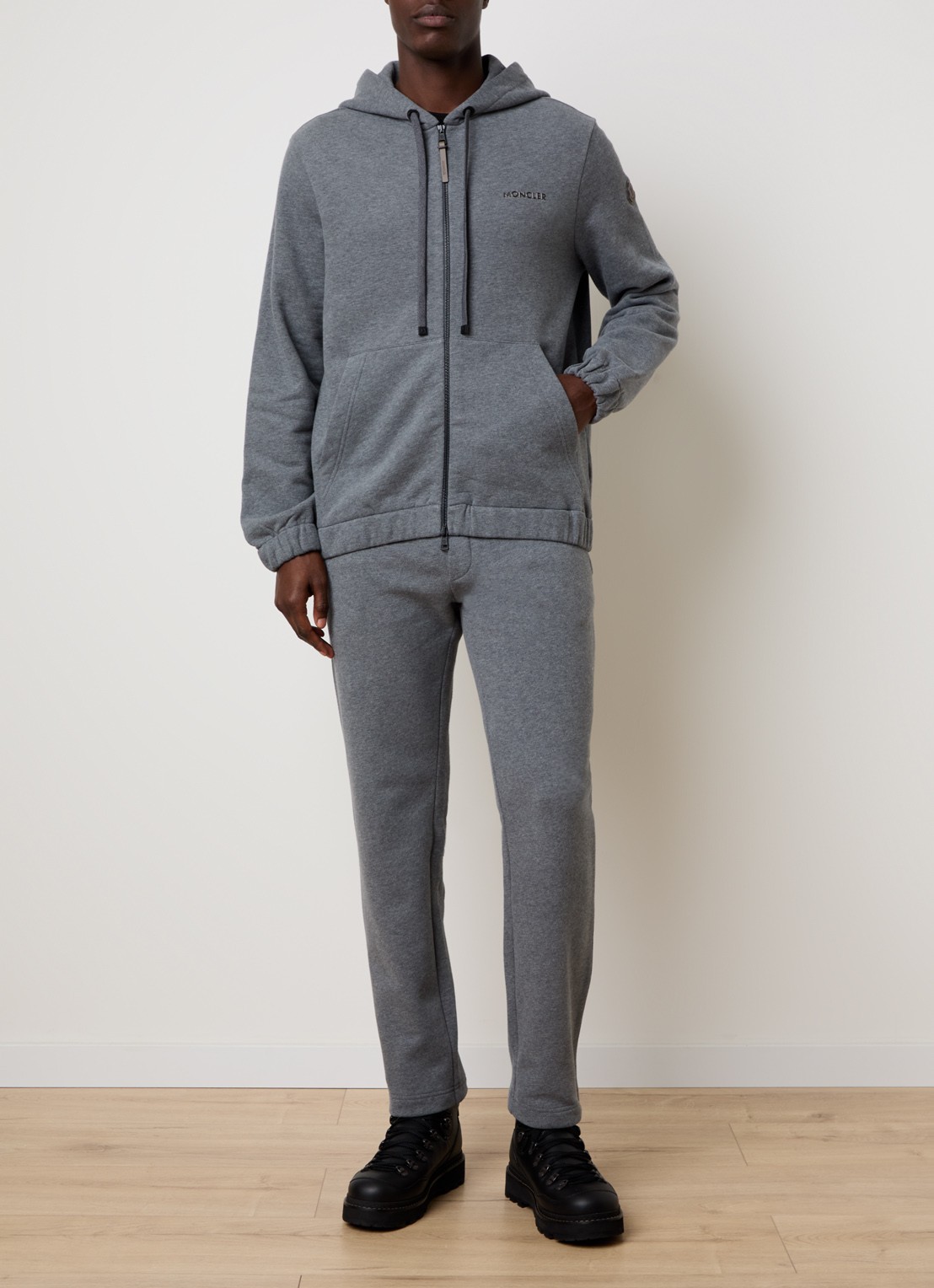 Moncler Sweatvest met capuchon en logo - voorkant 2 donkergrijs