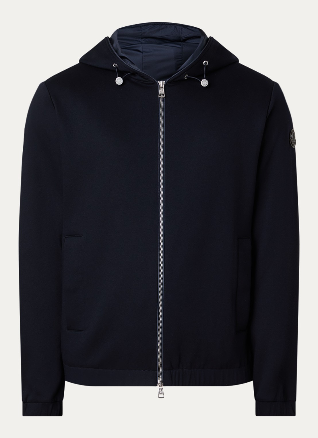 Moncler Sweatvest met capuchon en steekzakken - voorkant donkerblauw