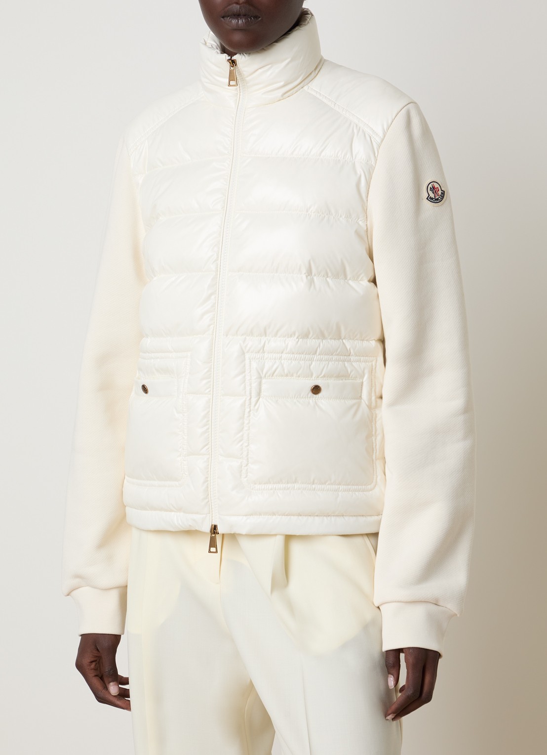 Moncler Sweatvest met gewatteerd voorpand  - detail 3 gebroken wit