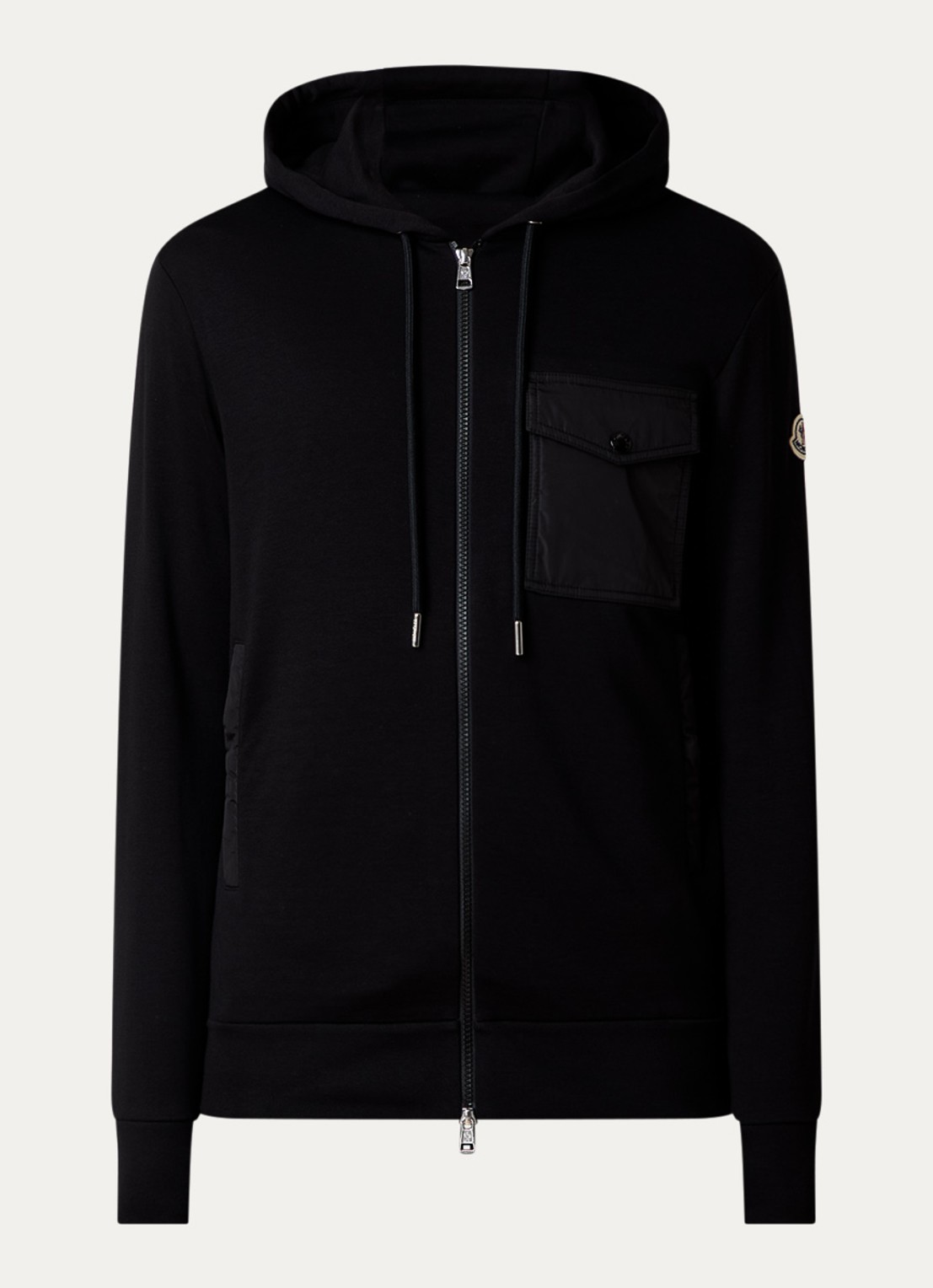 Moncler Sweatvest met klepzak en logo - voorkant zwart