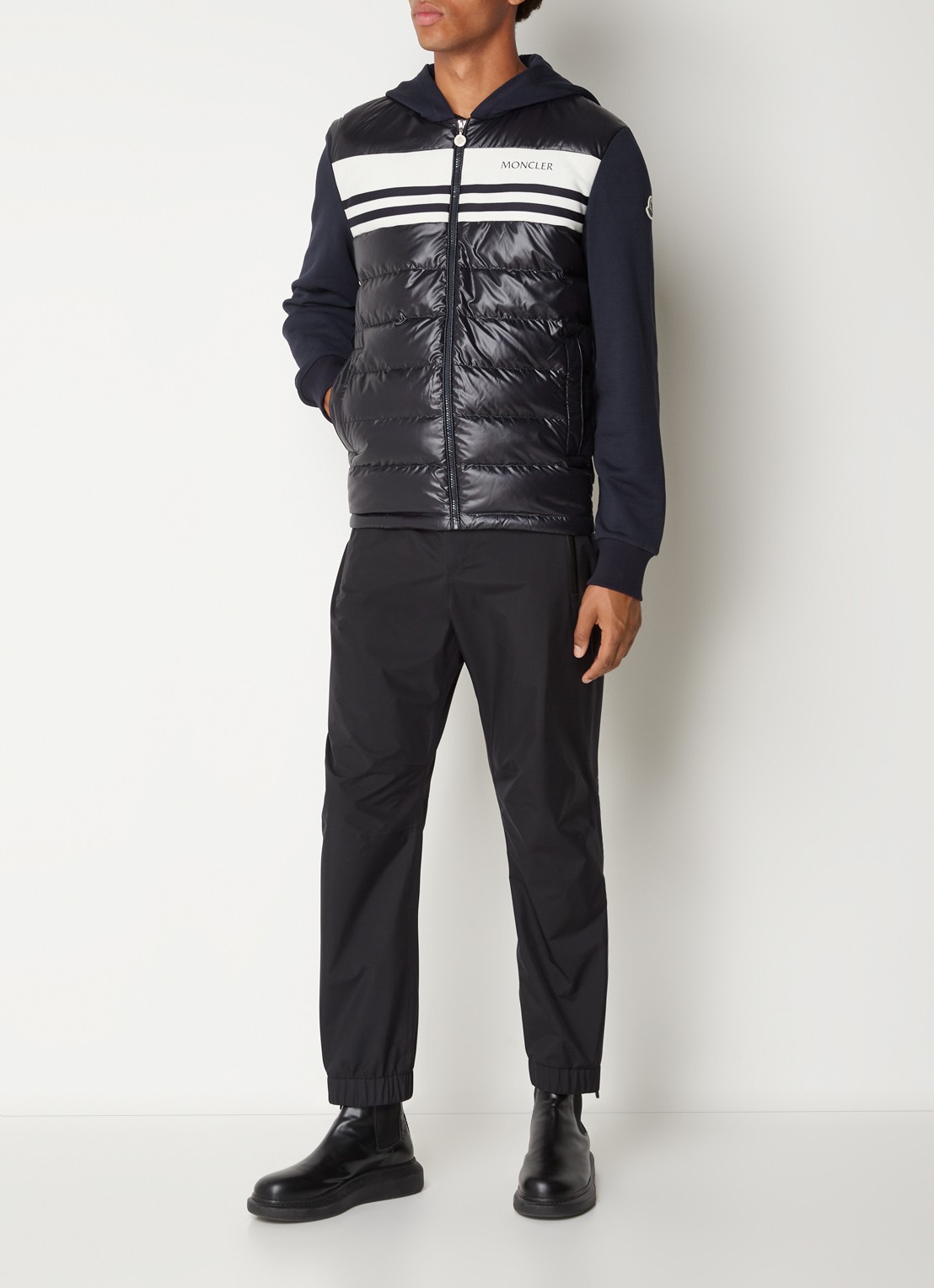 Moncler Sweatvest van jersey met gewatteerde voorpand en donsvulling  - voorkant 6 blauw