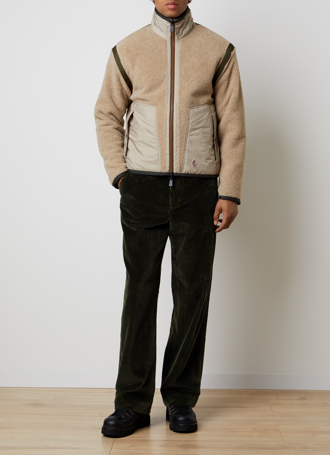 Moncler Sweatvest van teddy met steekzakken - voorkant 3 donkergroen