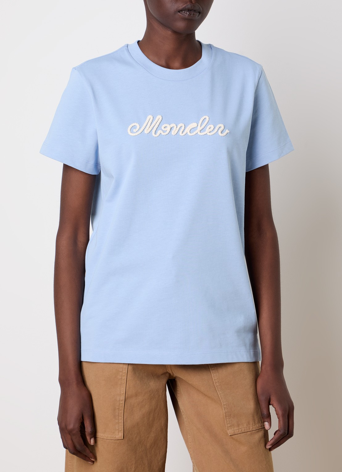 Moncler T-shirt met flock logoprint - detail 4 blauwgrijs
