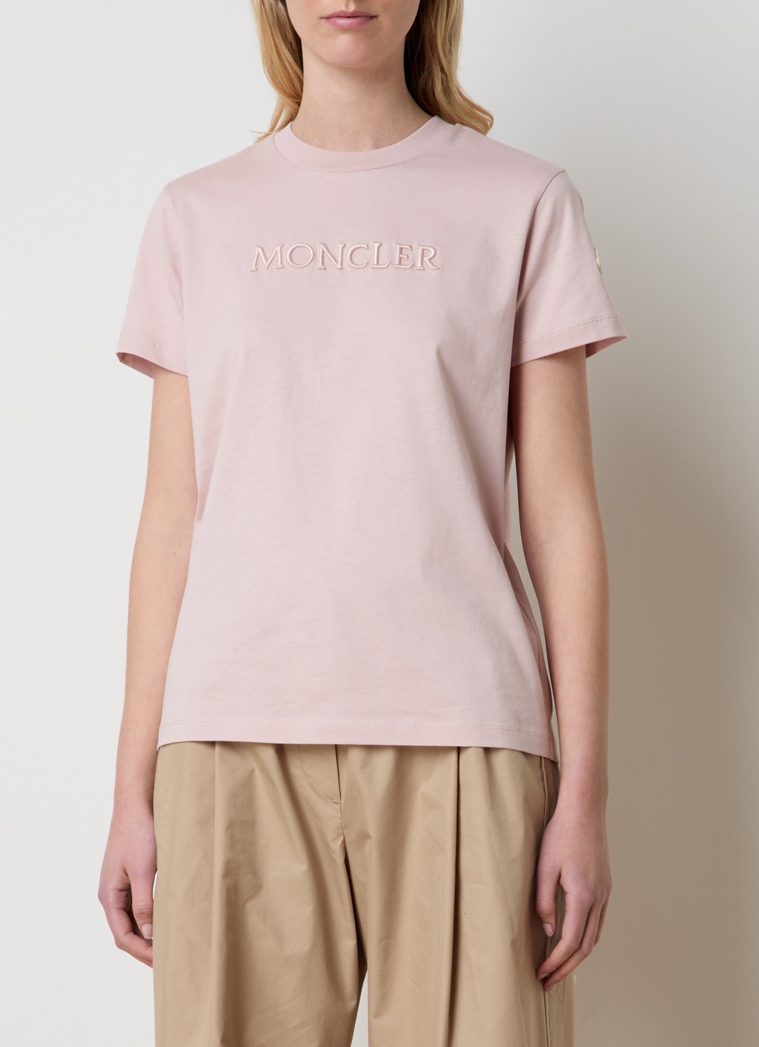 Moncler T-shirt met logo - detail oudroze