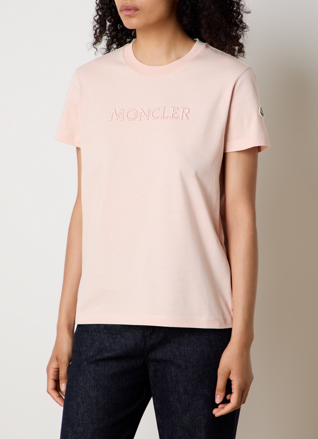 Moncler T-shirt met logoborduring - detail roze