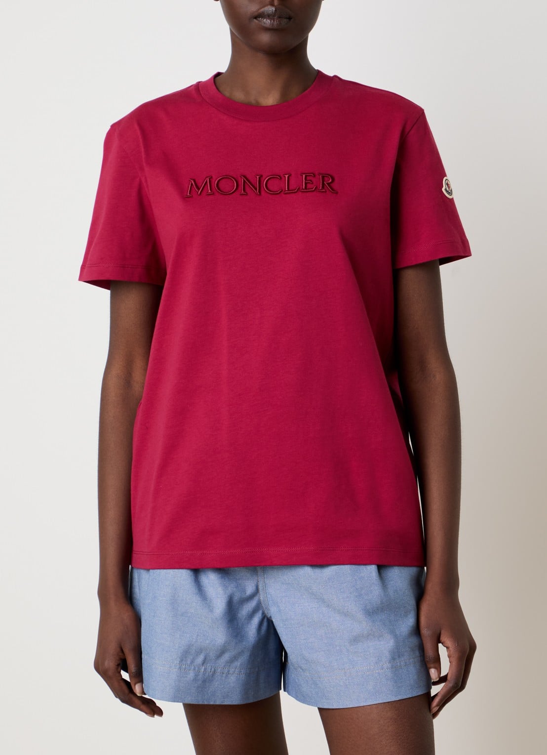 Moncler T-shirt met logoborduring - detail 4 donkerrood