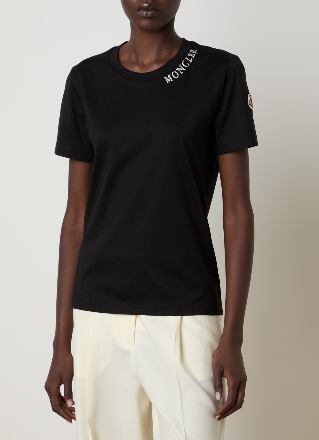 Moncler T-shirt met logoborduring - detail zwart