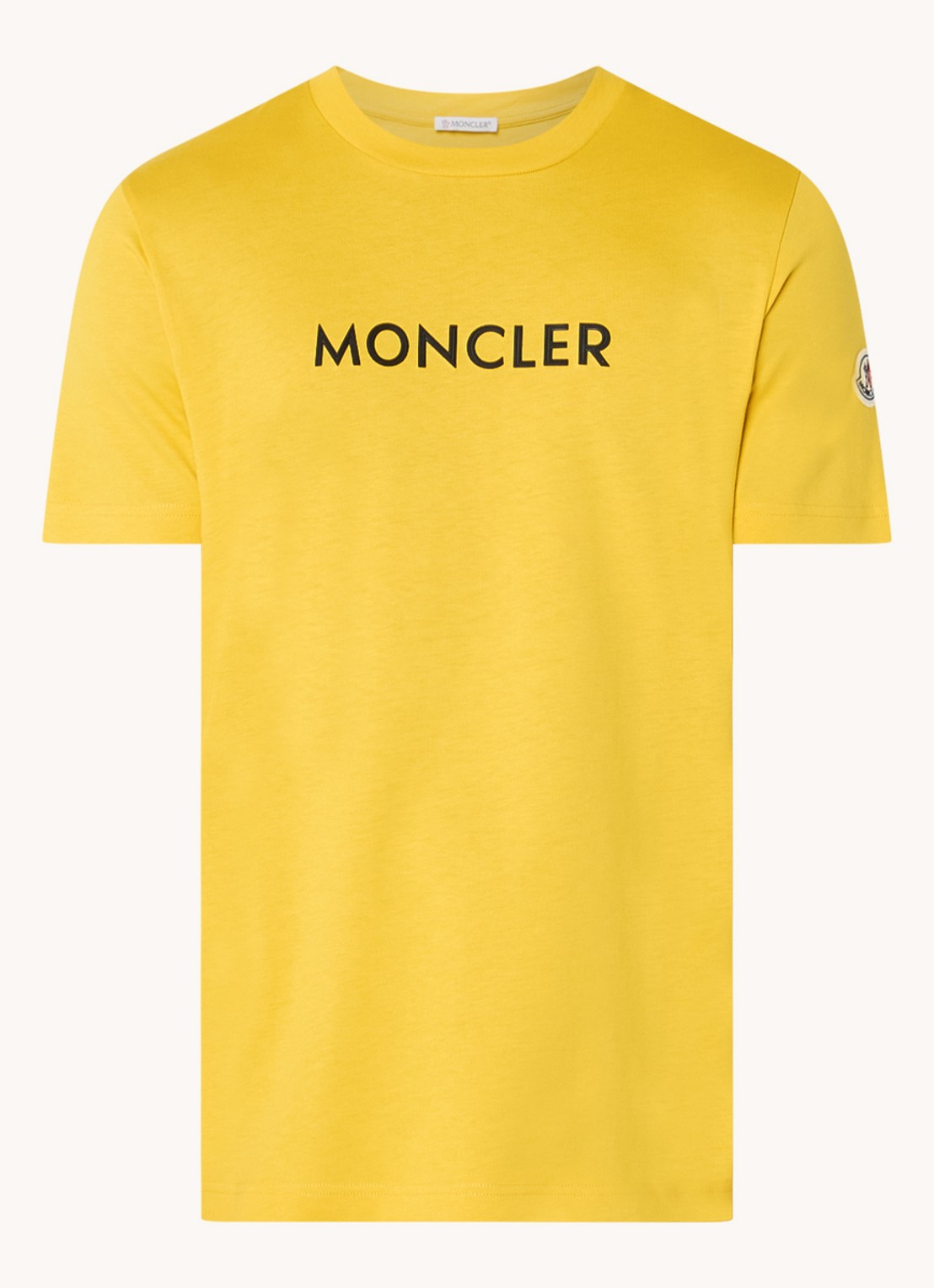 Moncler T-shirt met logoprint - voorkant mosterd