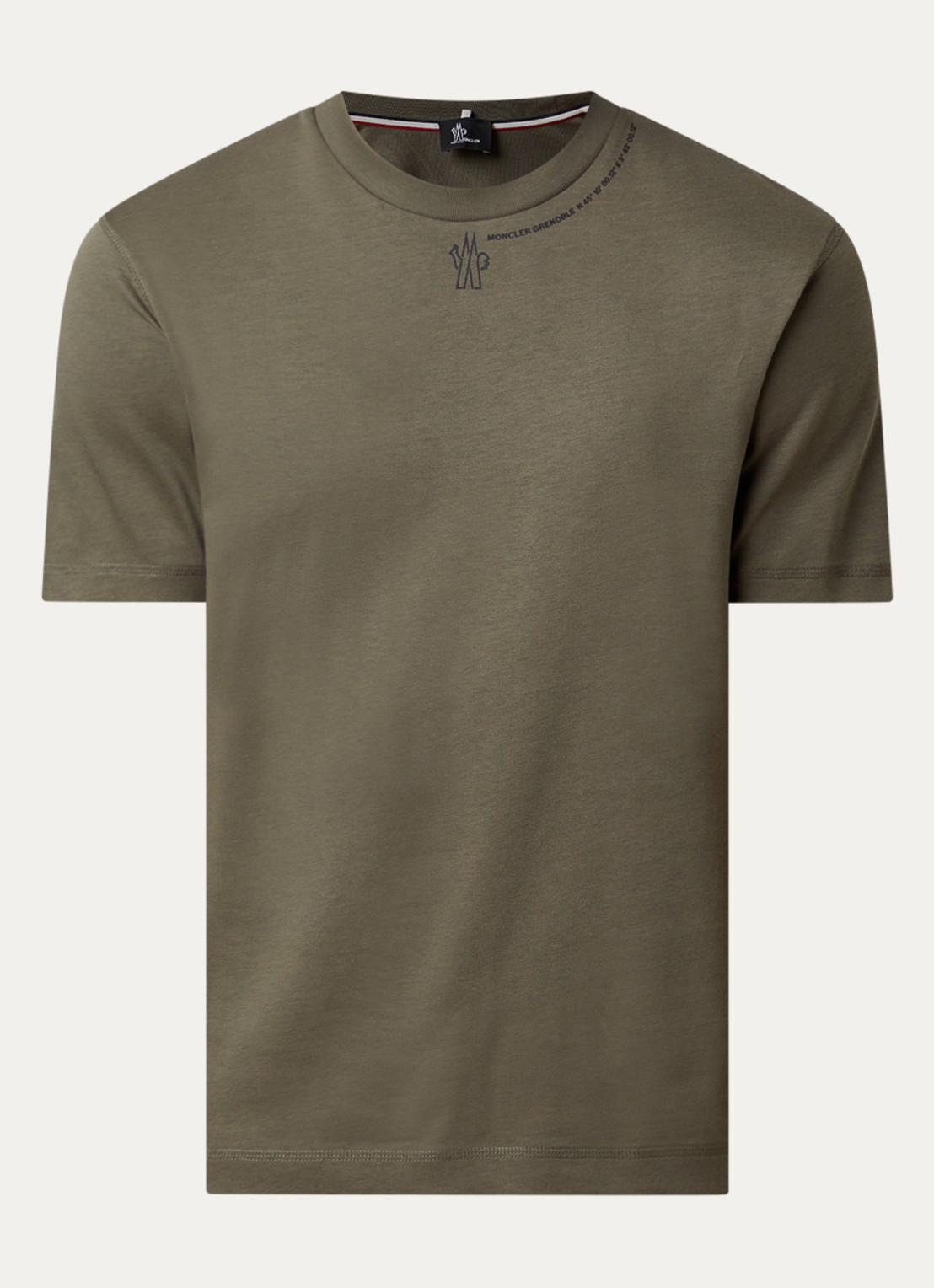 Moncler T-shirt met logoprint - voorkant bronsgroen