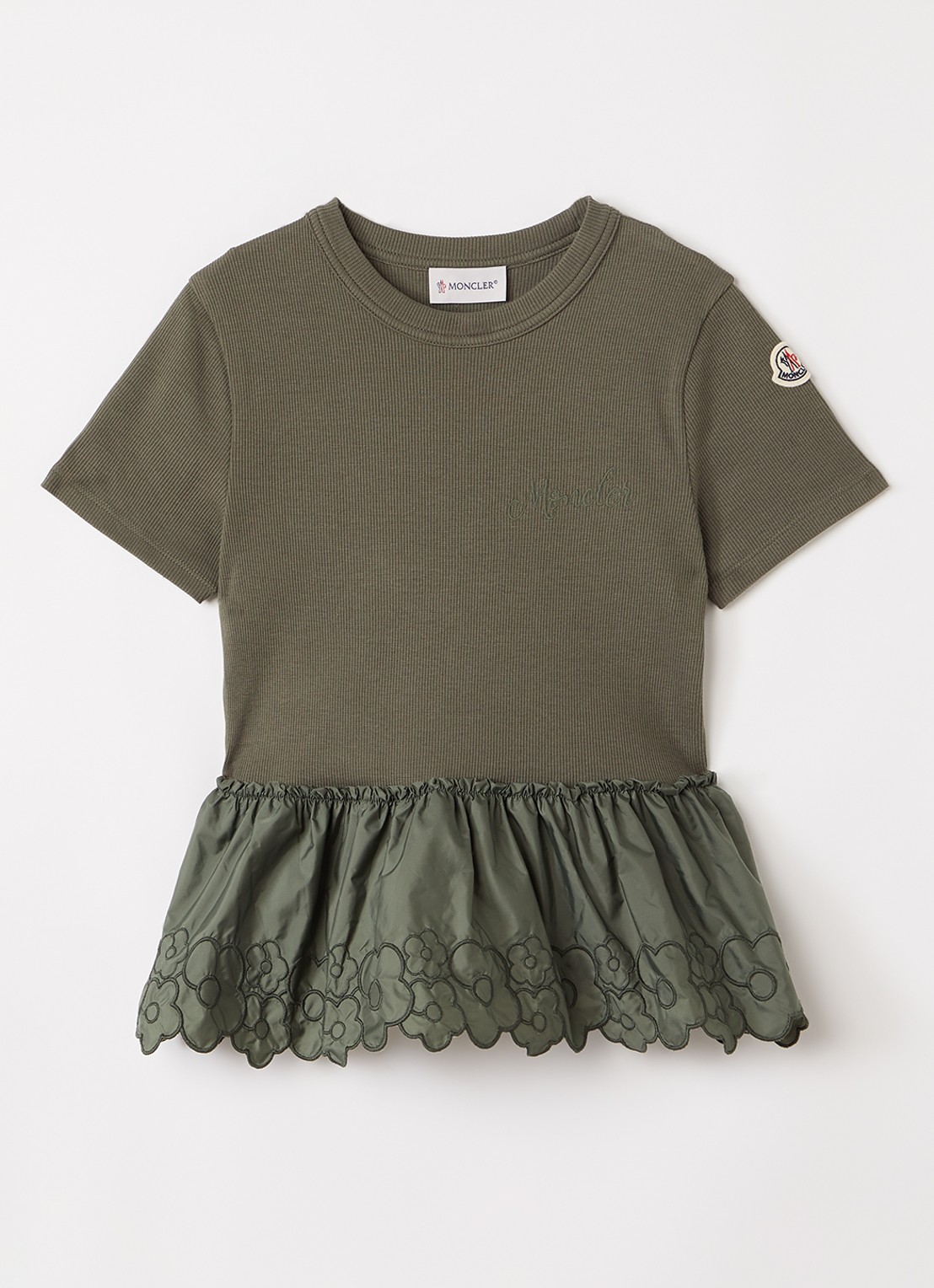 Moncler T-shirt met volant - voorkant legergroen