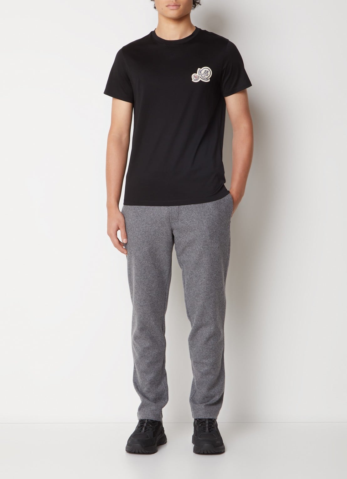 Moncler Tapered joggingbroek in scheerwolblend met gemêleerd dessin - voorkant 6 grijsmele