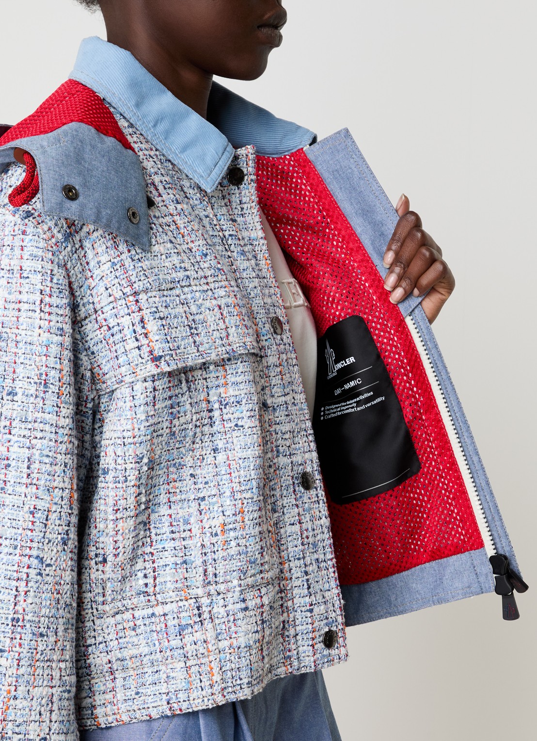 Moncler Termez jack met tweed-look en afneembare capuchon - detail 3 lichtblauw