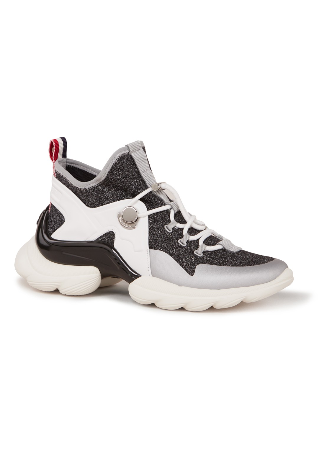 Moncler Thelma sneaker met leren details en glitter - voorkant antraciet