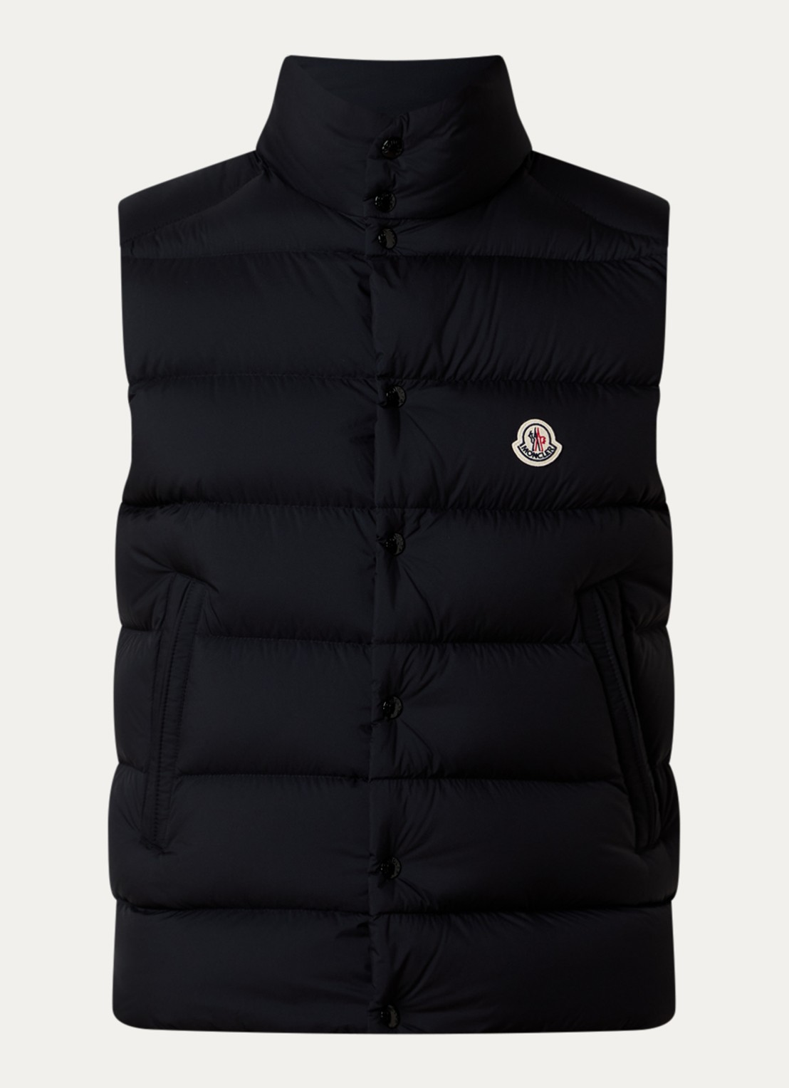 Moncler Tibb gewatteerde bodywarmer met donsvulling en logo - voorkant zwart
