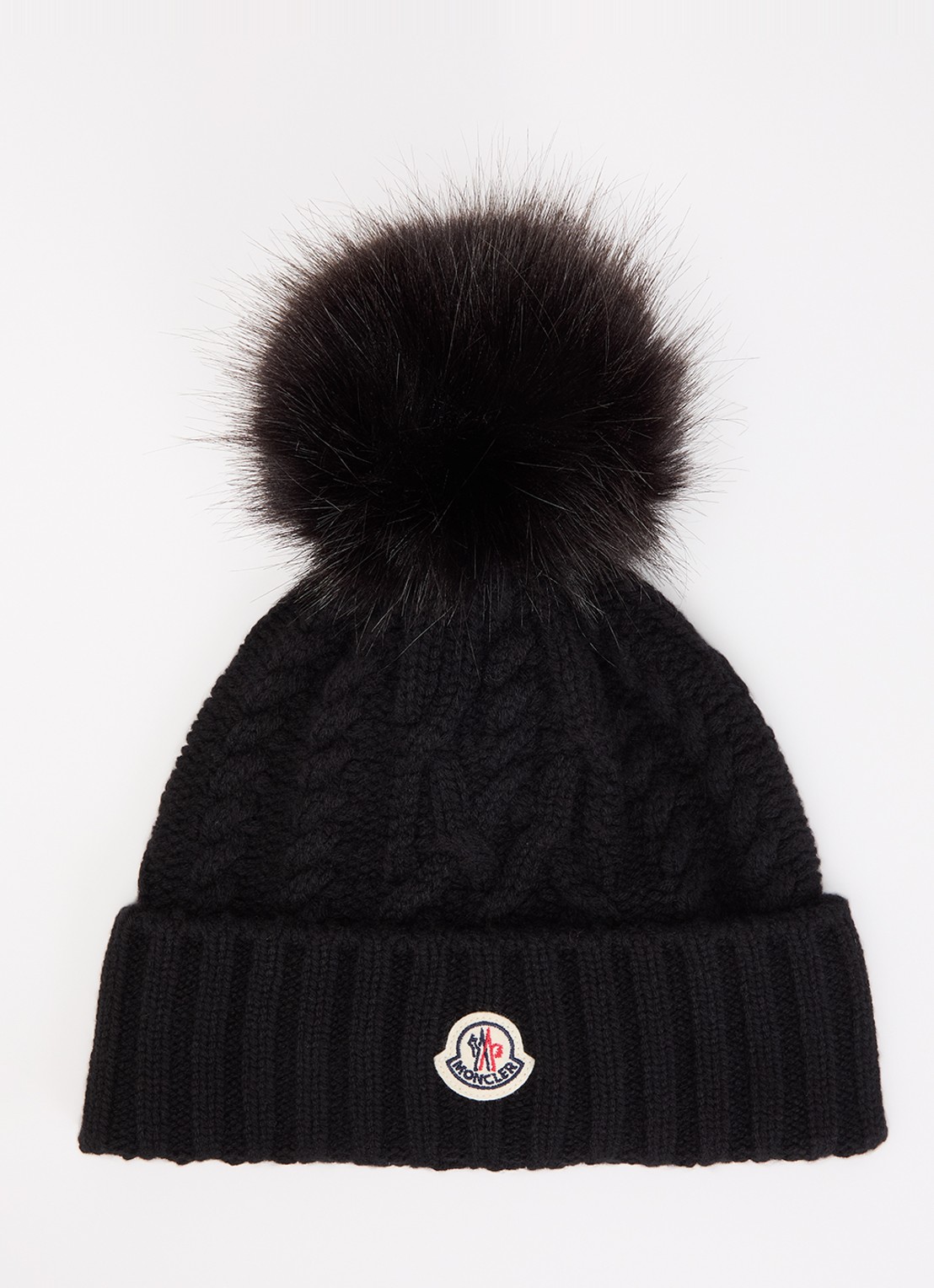 Moncler Tricolor muts in kasjmierblend met logo  - voorkant zwart