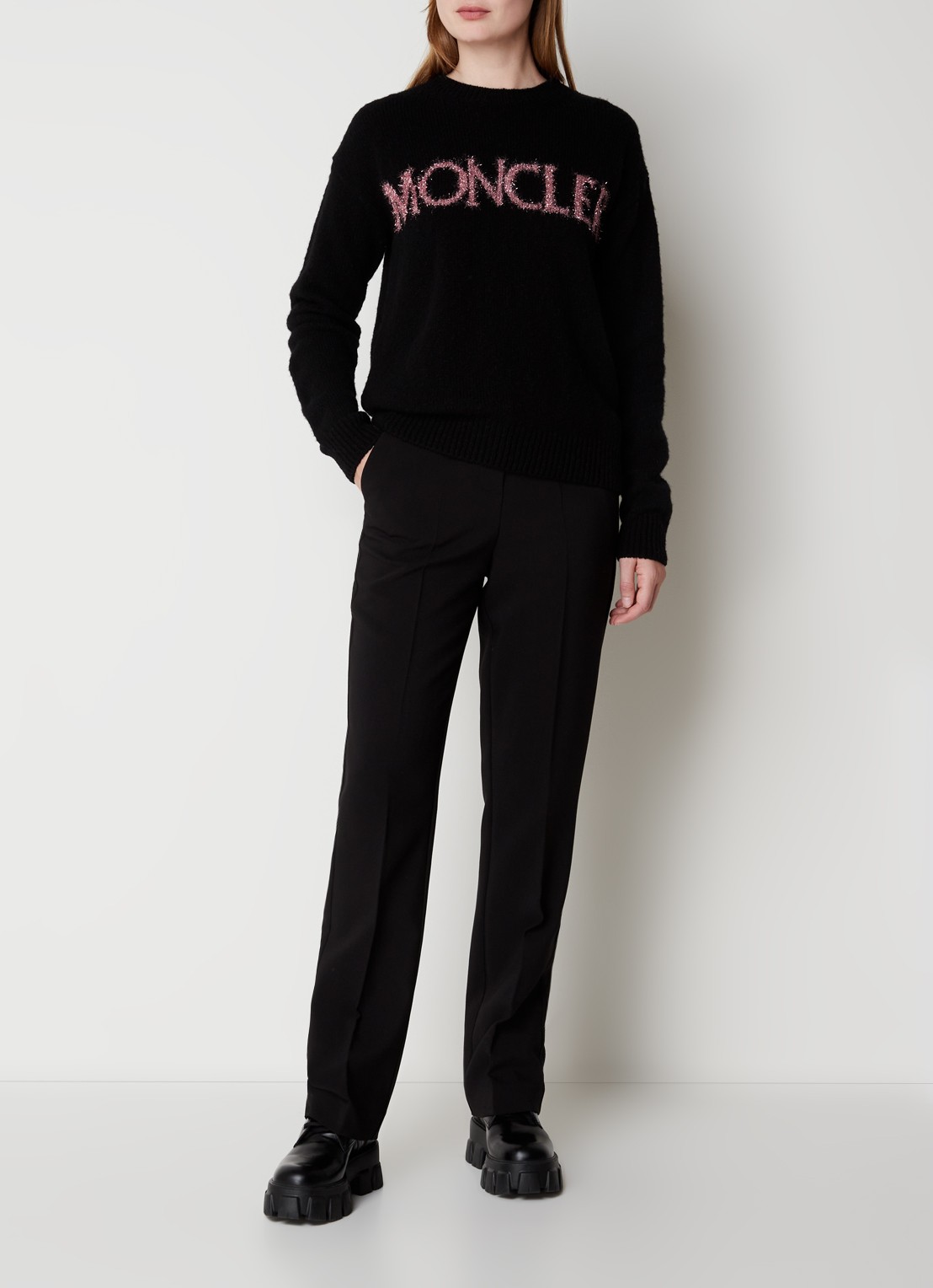 Moncler Trui van wol met logo - voorkant 2 zwart