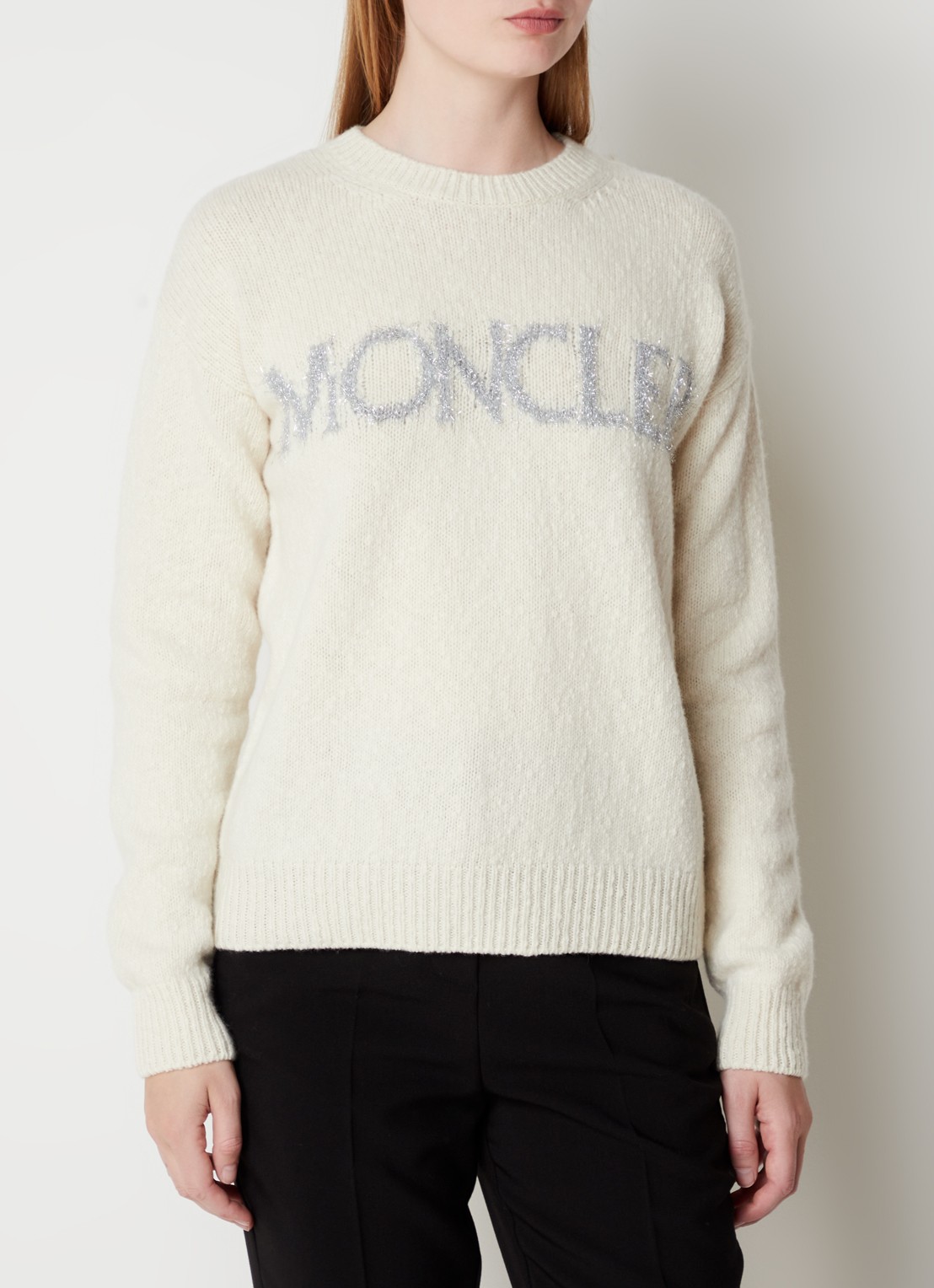 Moncler Trui van wol met logo - detail 4 vanillegeel