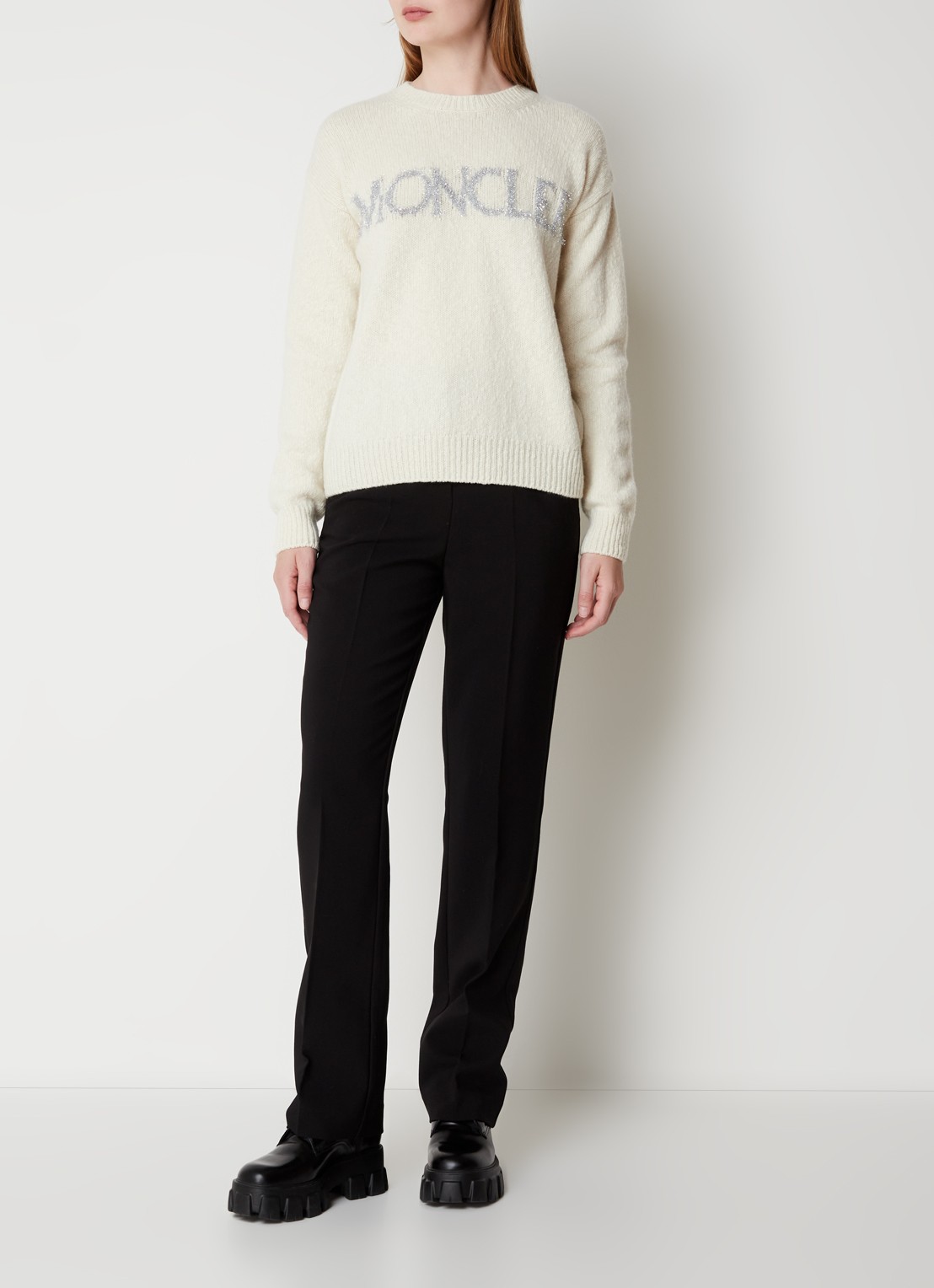 Moncler Trui van wol met logo - voorkant 3 vanillegeel