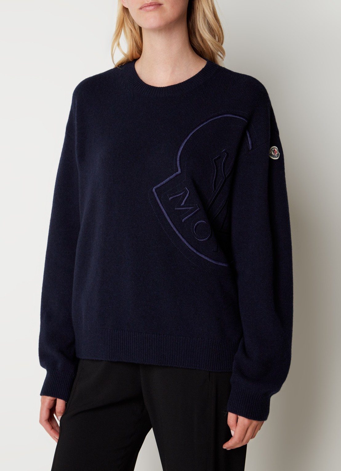 Moncler Trui van wol met logo - detail blauw