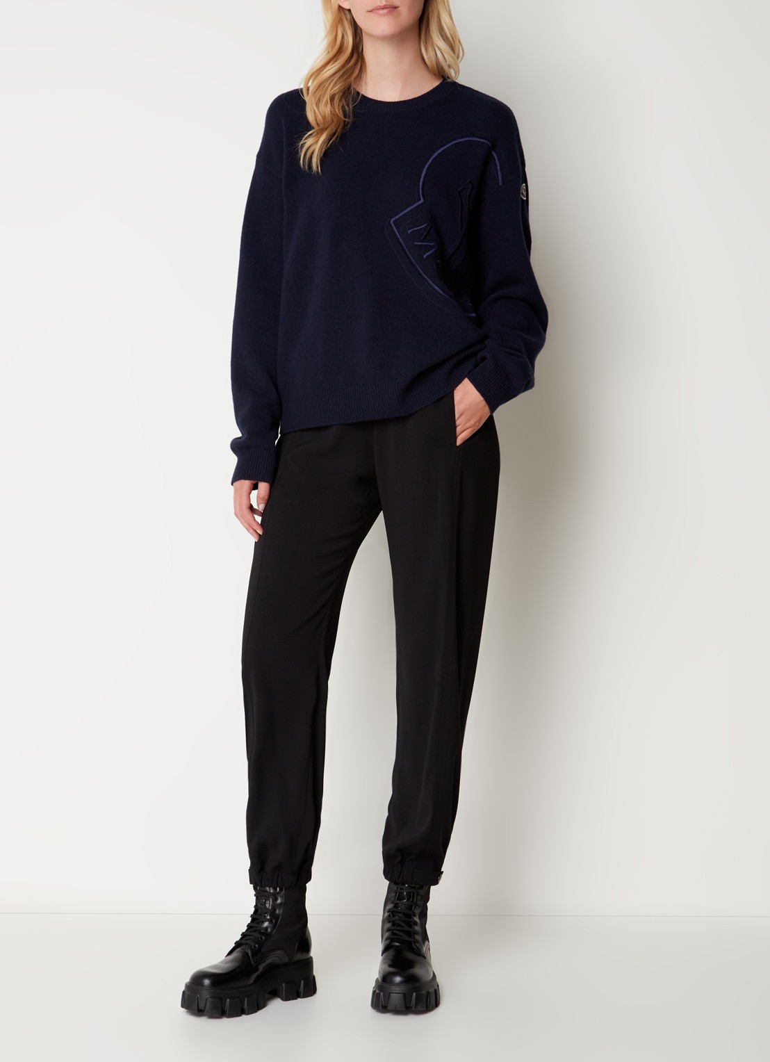 Moncler Trui van wol met logo - voorkant 5 blauw