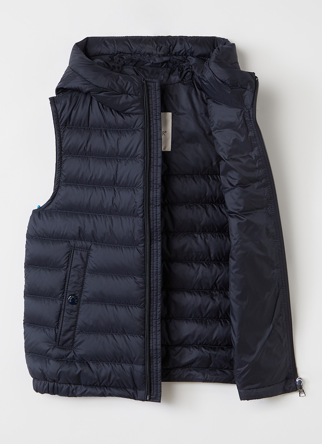 Moncler Uzay gewatteerde bodywarmer met donsvulling en capuchon - voorkant 3 donkerblauw