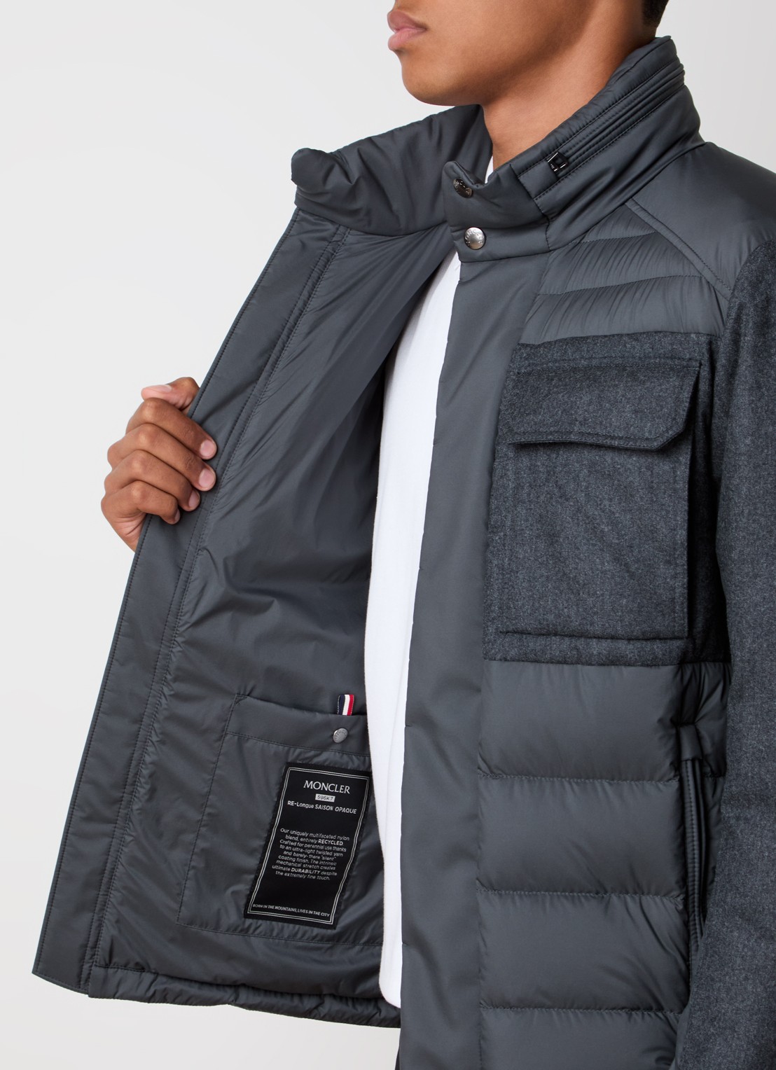 Moncler Vallanta gewatteerde jas met opbergbare capuchon - detail 2 grijs