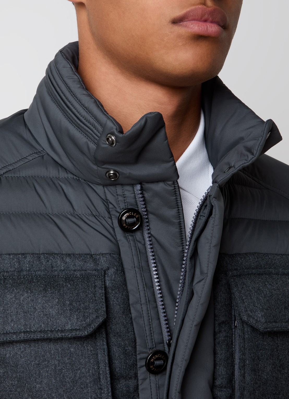 Moncler Vallanta gewatteerde jas met opbergbare capuchon - detail 3 grijs