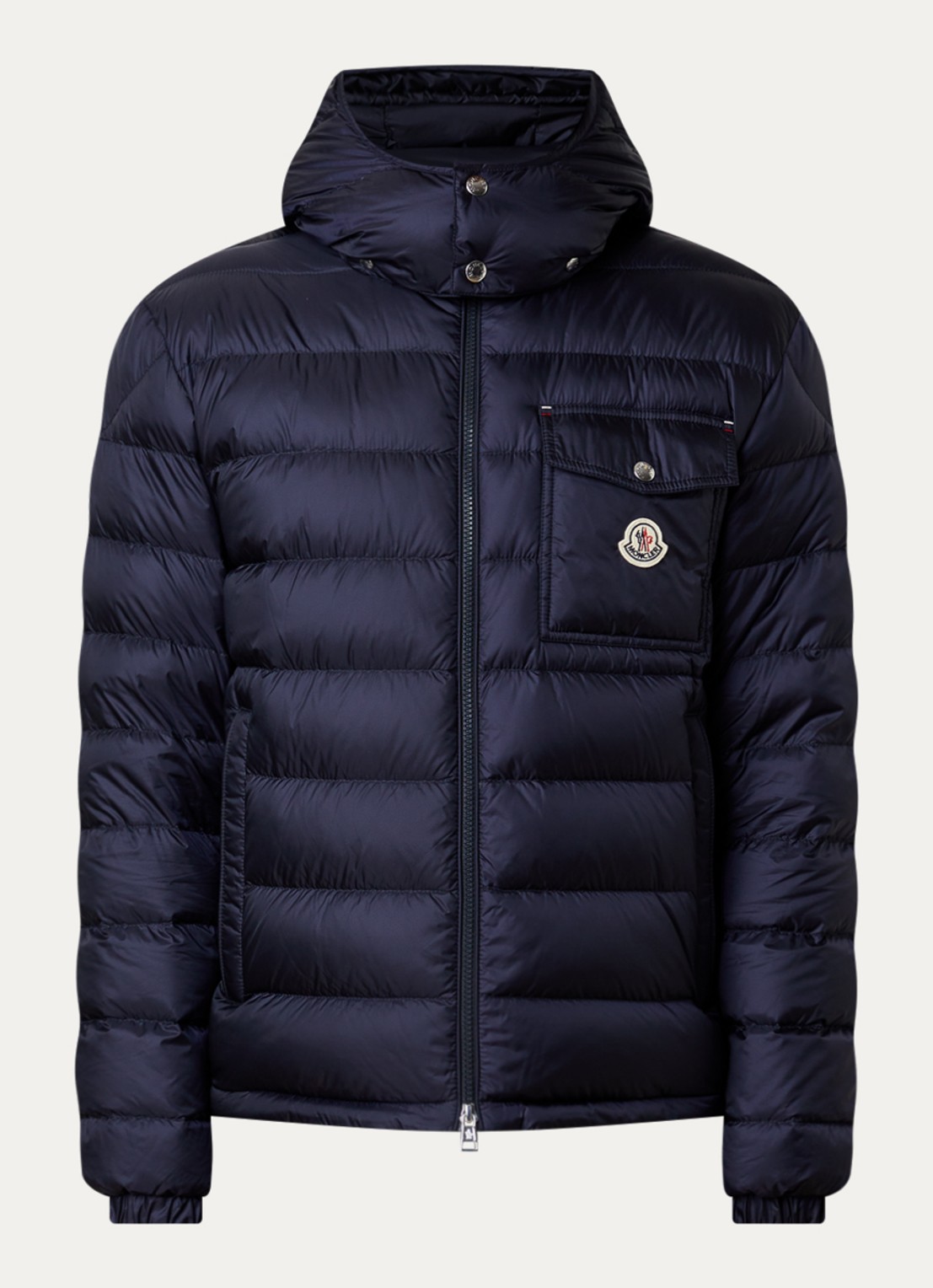 Moncler Verith pufferjack met donsvulling en afneembare capuchon - voorkant donkerblauw