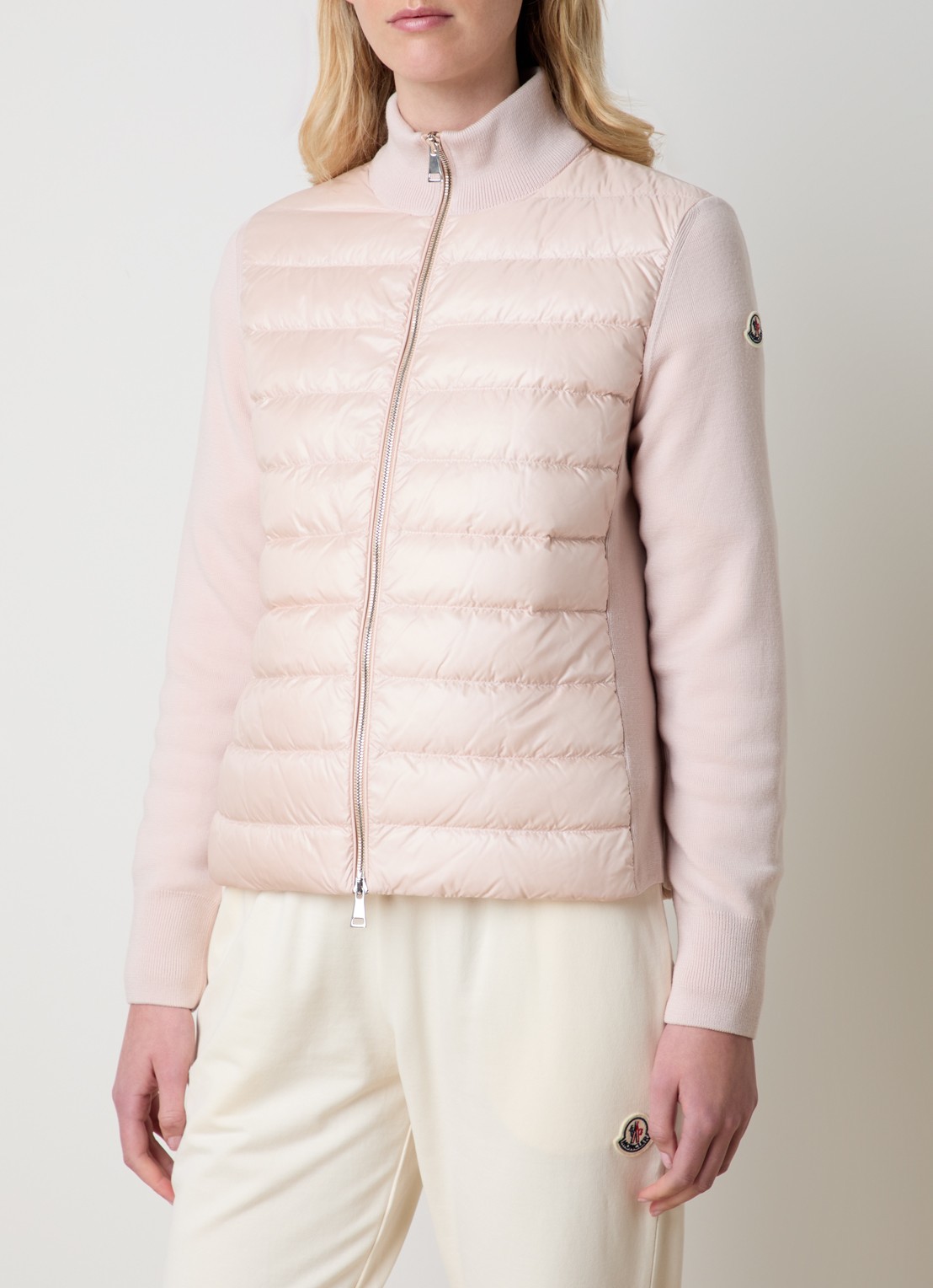 Moncler Vest van scheerwol met gewatteerd voorpand - detail lichtroze