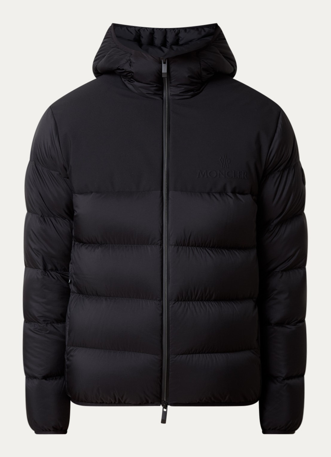 Moncler Veumont puffer jack met donsvulling en logo - voorkant 4 zwart