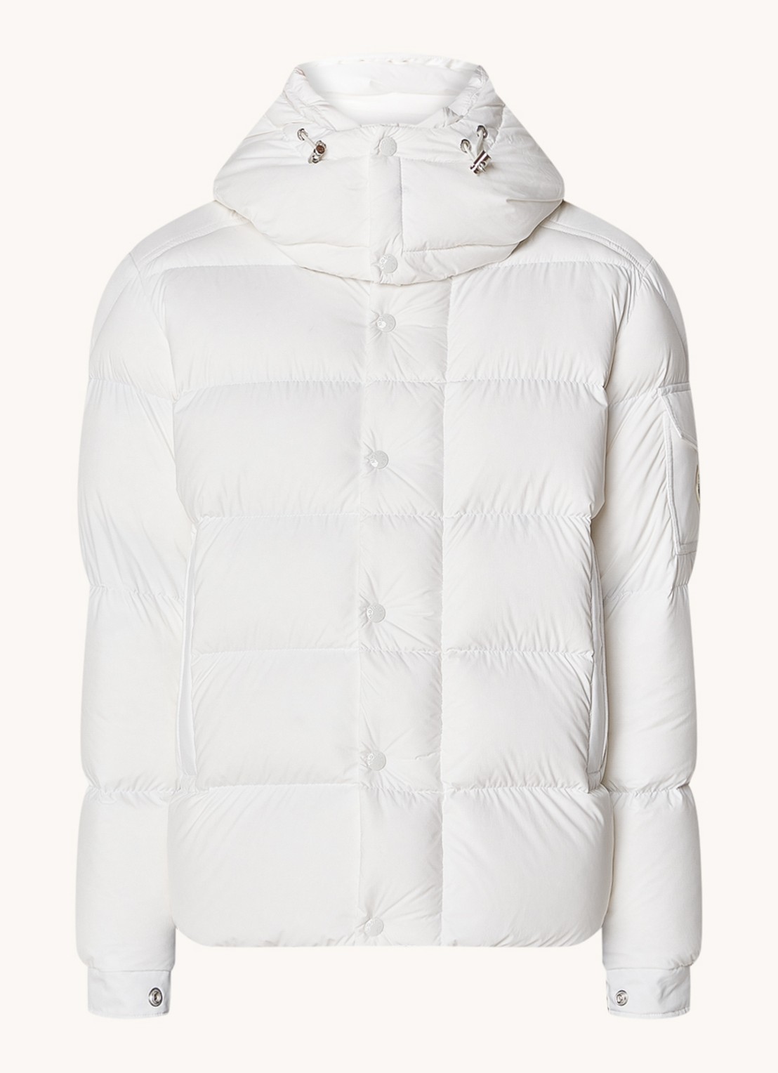 Moncler Vezere puffer jack met donsvulling en afneembare capuchon - voorkant 2 gebroken wit