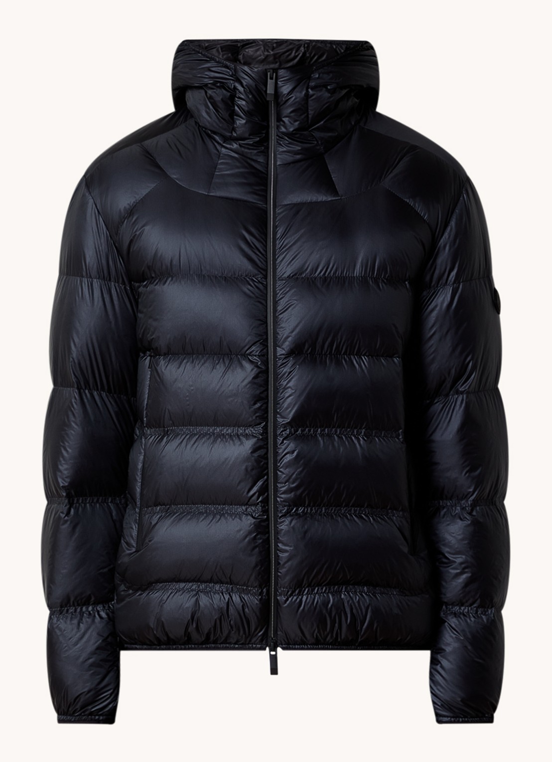 Moncler Viani puffer jack met donsvulling en capuchon - voorkant blauw