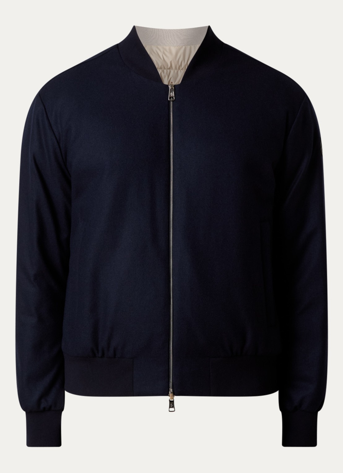 Moncler Villerest bomberjack in kasjmierblend met donsvulling - voorkant 5 donkerblauw