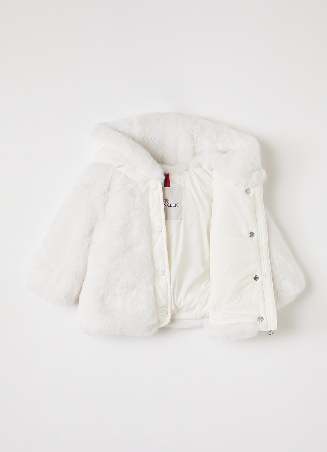 Moncler Viona gewatteerd jack van imitatiebont - voorkant 3 gebroken wit