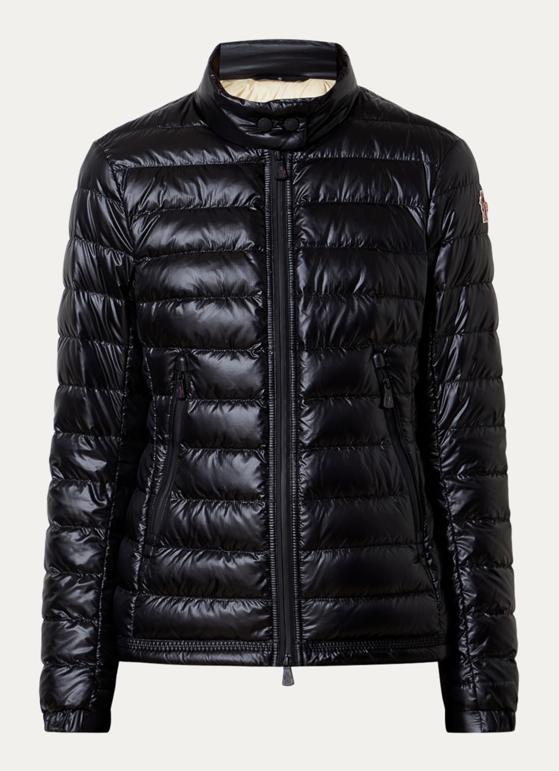 Moncler Walibi gewatteerd jack met logo en steekzakken - voorkant zwart