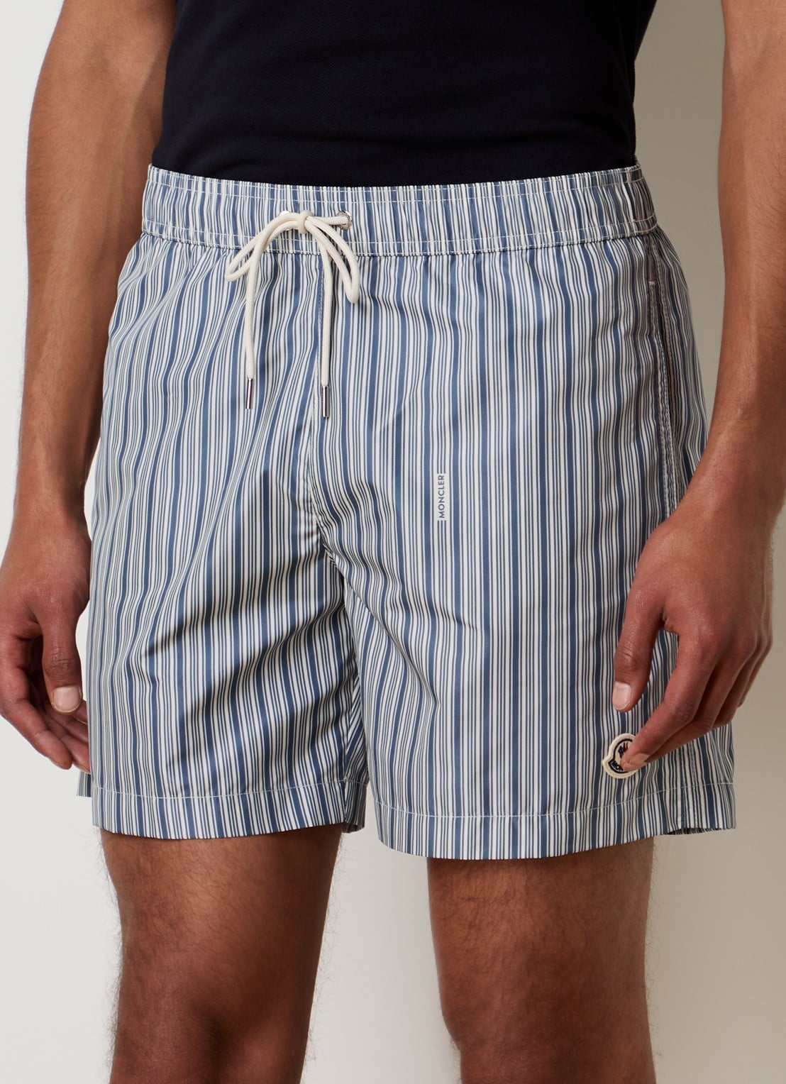 Moncler zwemshorts met streepprint en steekzakken - detail 4 staalblauw