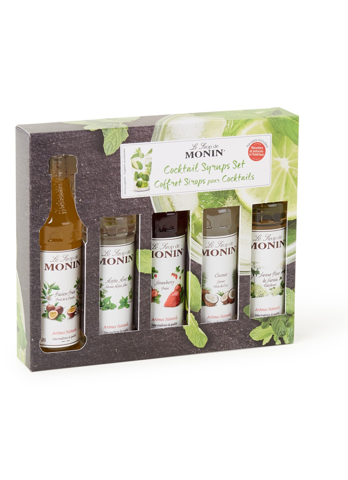 Monin Cocktail siroop 5 cl set van 5 in giftbox - voorkant groen