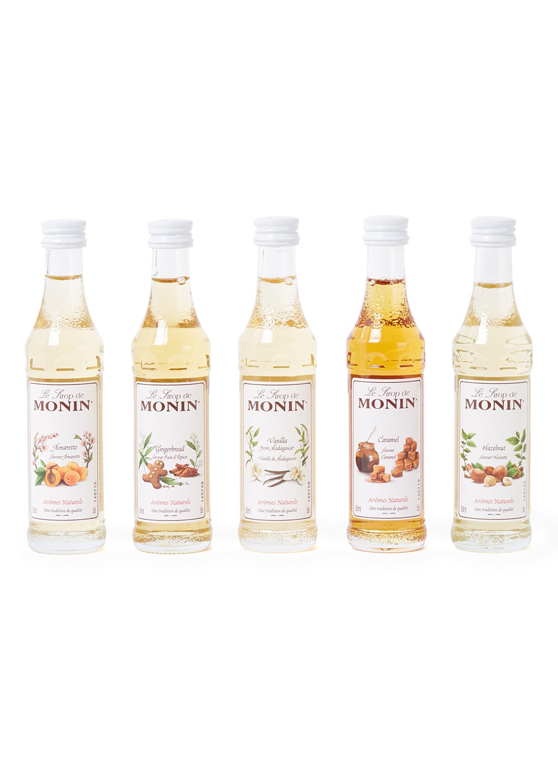 Monin Mini koffie siropen 5 cl set van 5  - voorkant wit