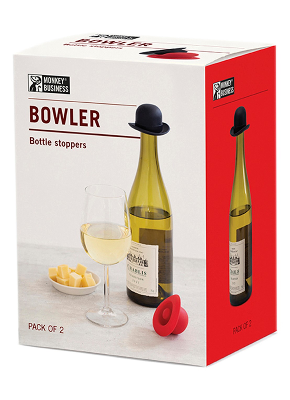 Monkey Business Bowler wijnstopper set van 2 - detail zwart