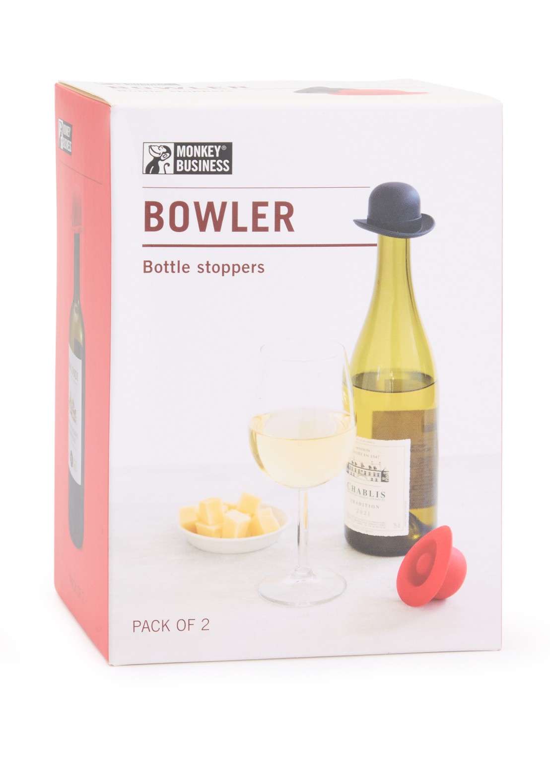 Monkey Business Bowler wijnstopper set van 2 - voorkant 3 zwart