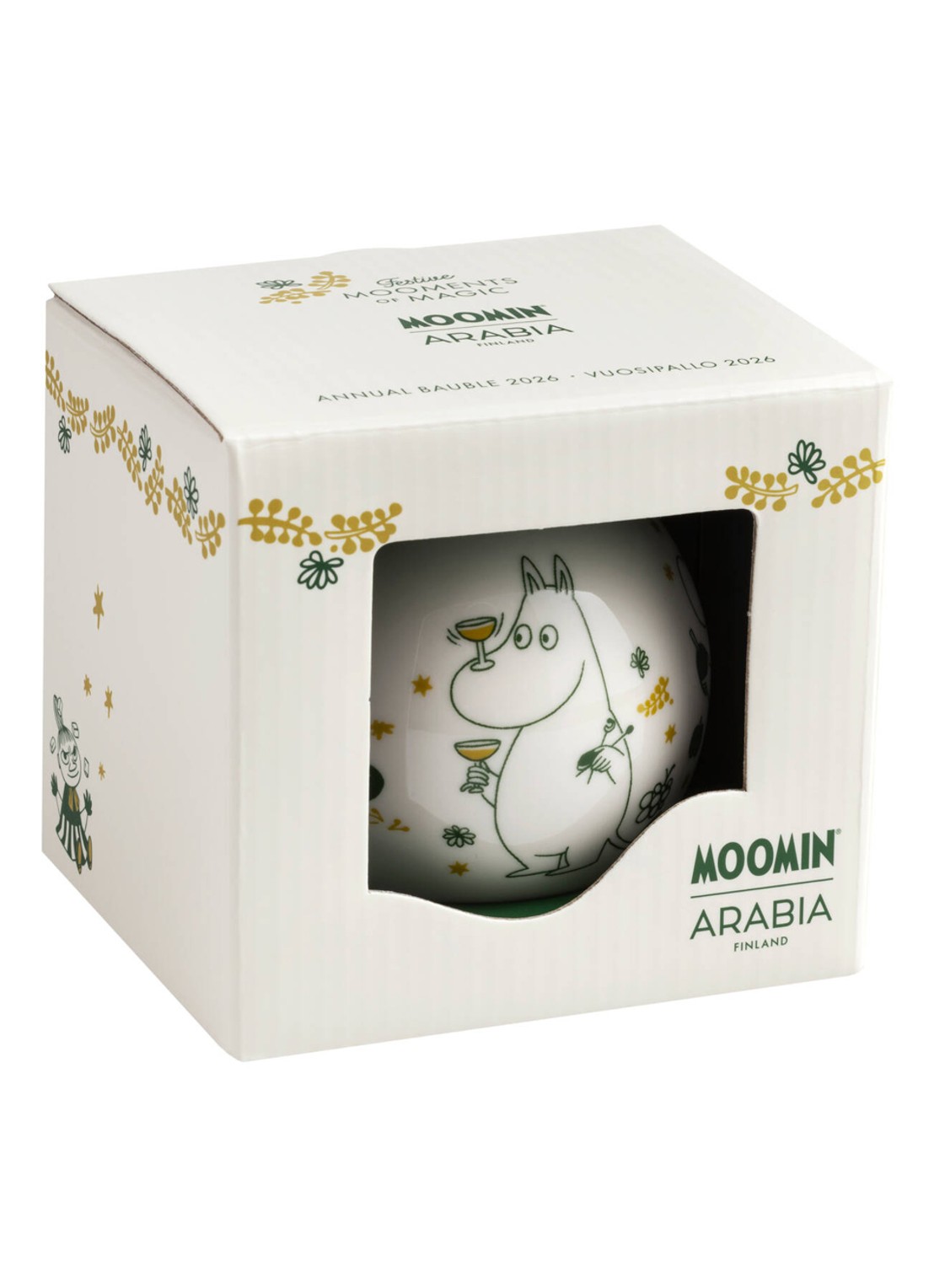 Moomin Arabia Moomin Gift of Love 2026 kerstbal 10,4 cm - voorkant 3 gebroken wit